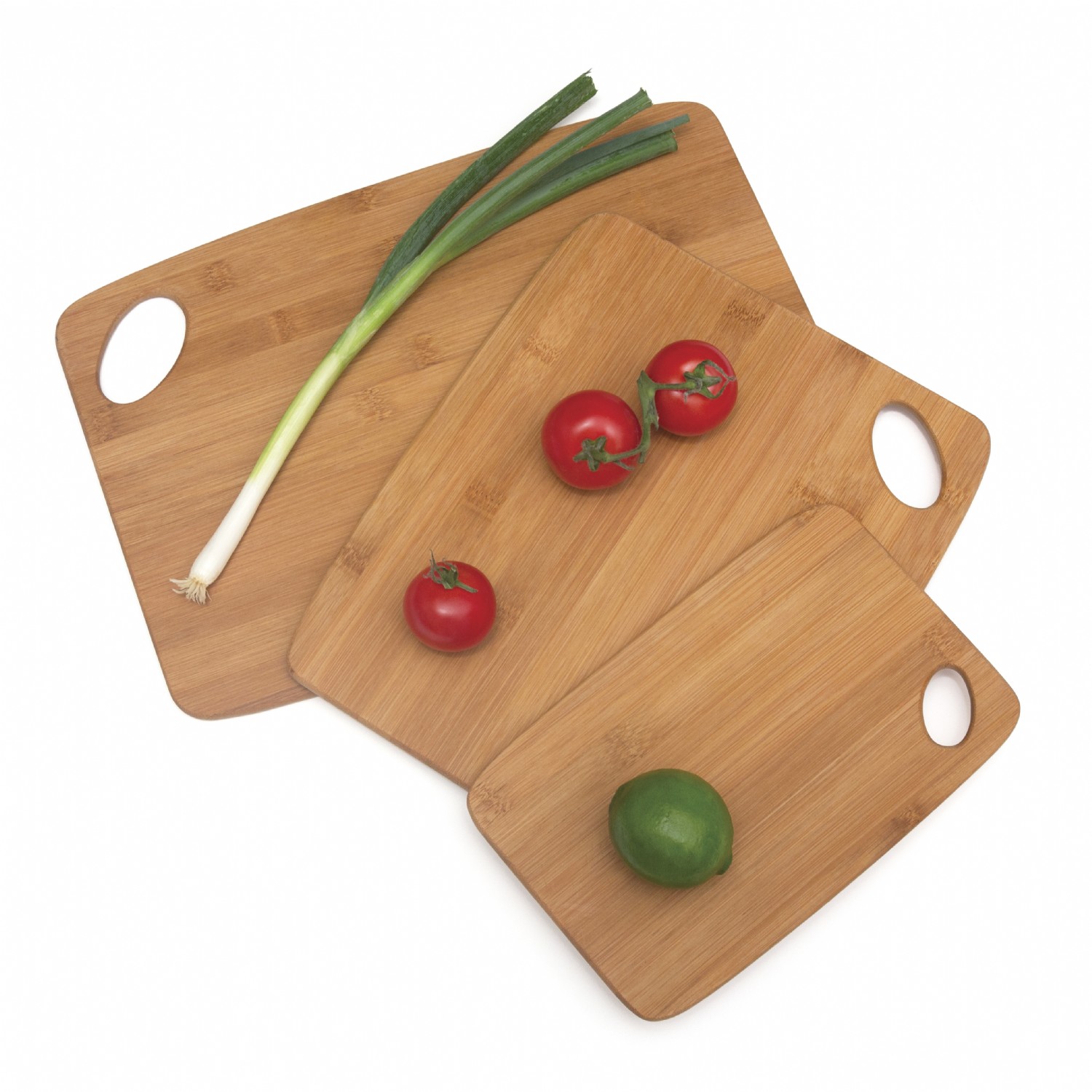 Bamboo Thin Cutting Boards with Oval Hole in Corner, Set of 3